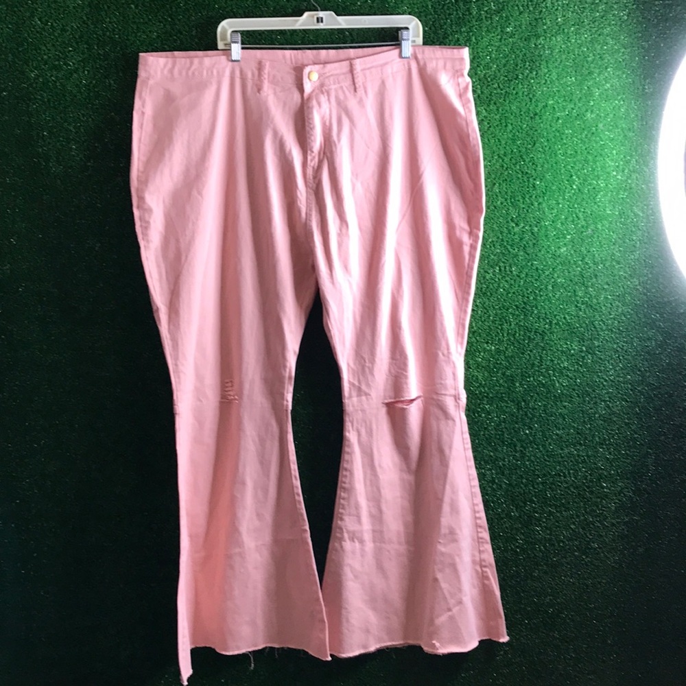 Peach or pink flare leg pants